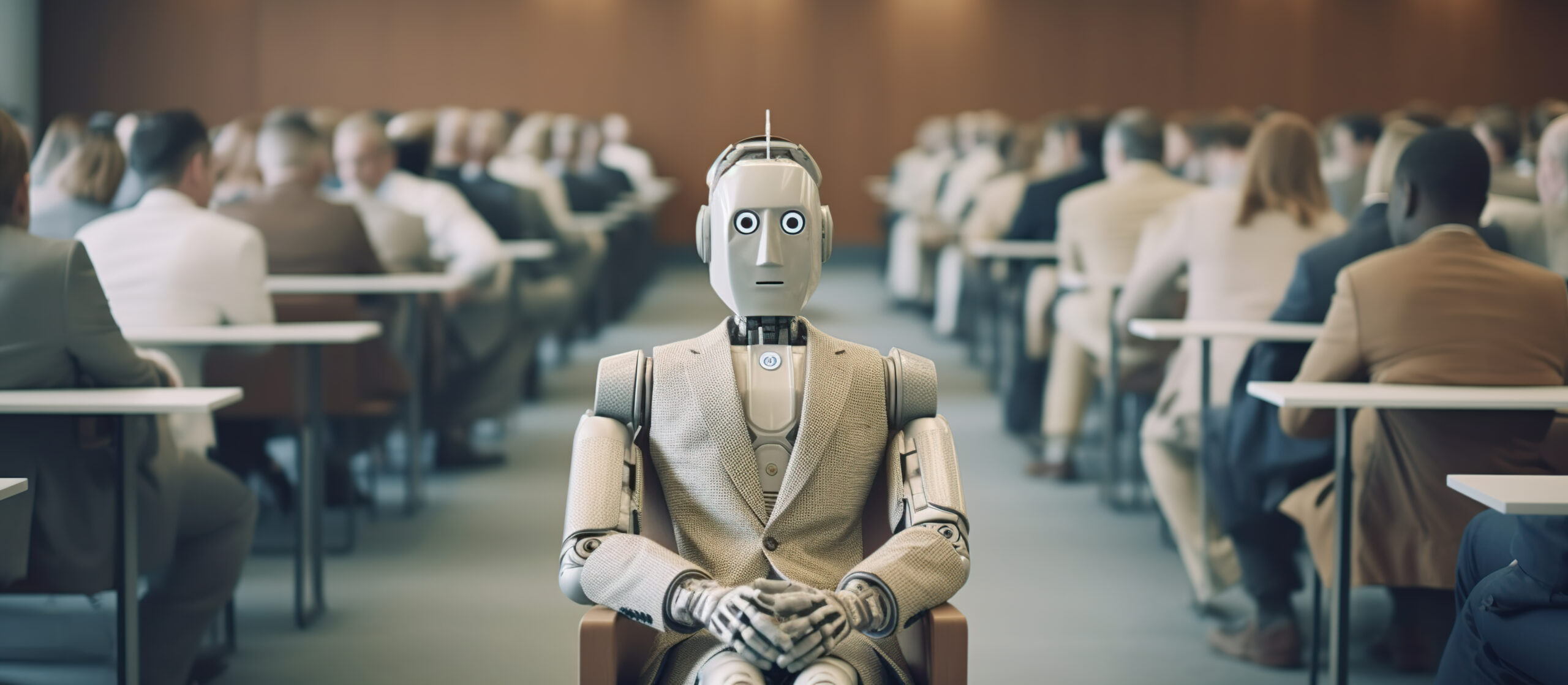 A robot waiting in a modern office for a job interview. Generative AI