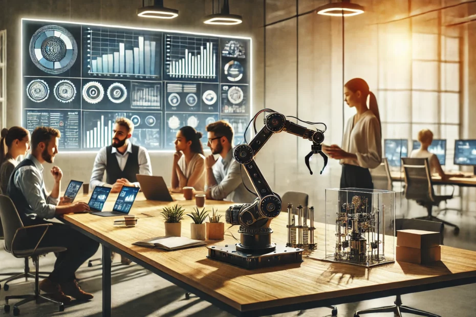 Un gruppo di persone che collabora attraverso le competenze stem per l'innovazione dell'azienda